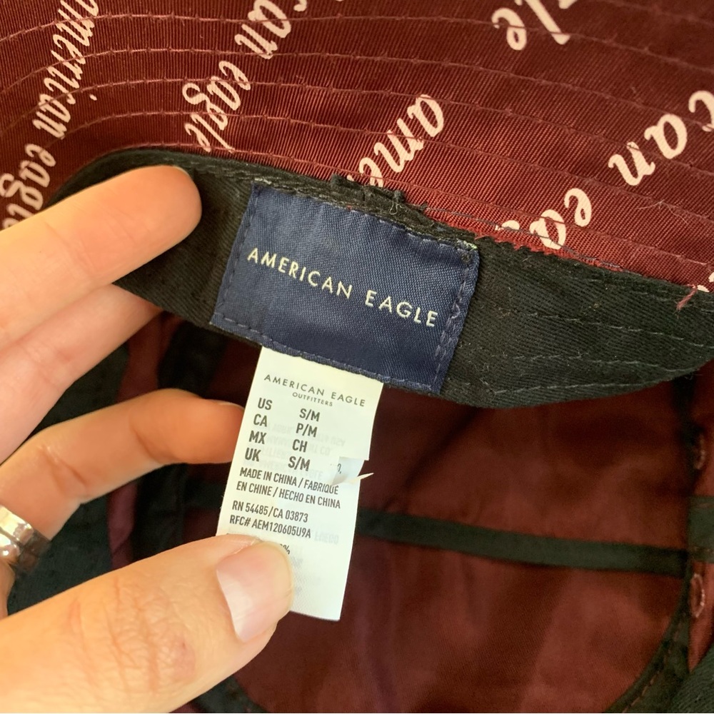 Burgundy American Eagle bucket hat all over print 90s vibes - Picture 3 of 5